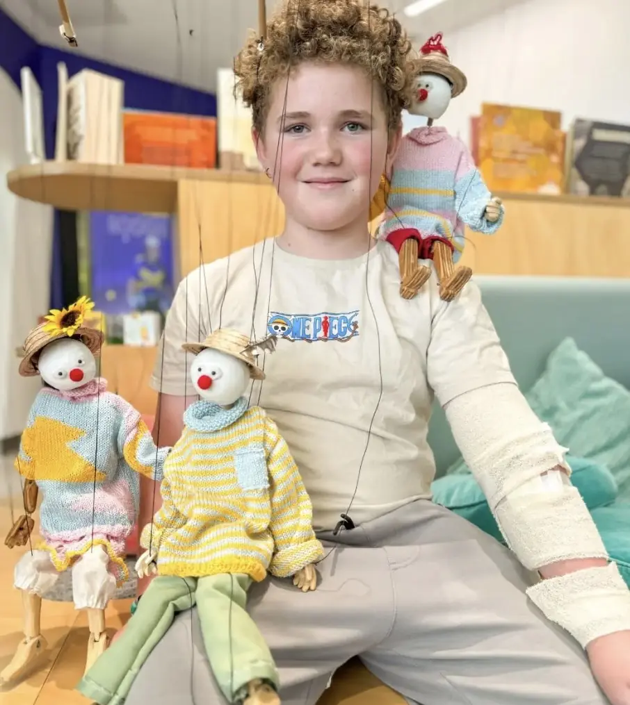 Landen discovered a passion for puppetry while in hospital. Credit: Perth Children's Hospital