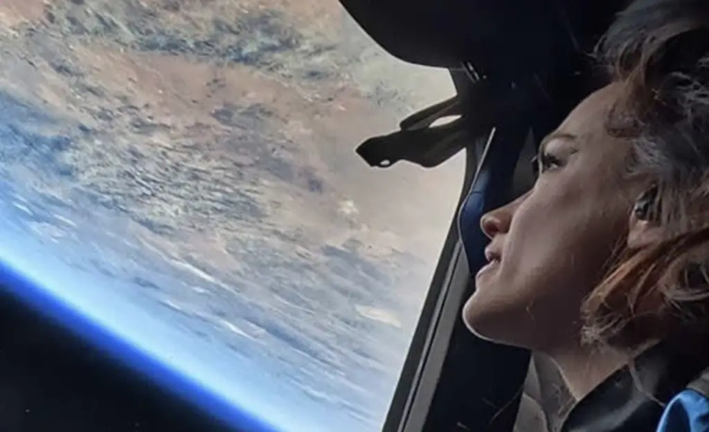 Female astronaut is launched into space for the first time at 2,300mph in controversial footage that Blue Origin was forced to delete