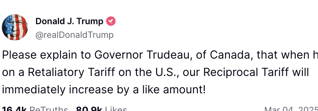 Donald Trump gave the Canadian Prime Minister, Justin Trudeau, a nickname on his social media platform. Credit Truth Social