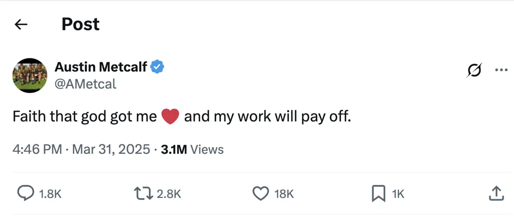 Austin's final social media post before his death. Credit: X (Screenshot)
