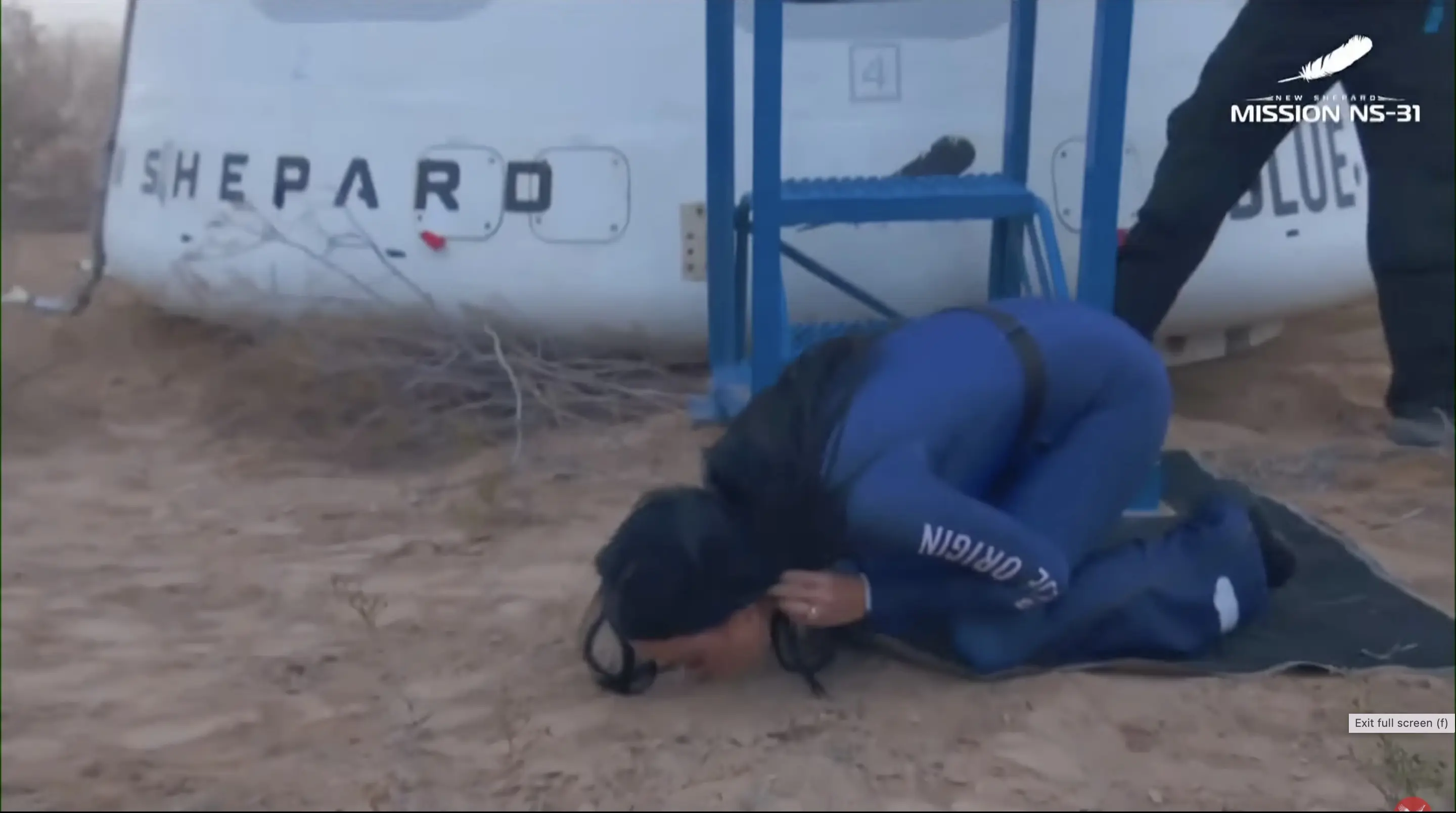 Katy kissed the ground after touching down. Credit: YouTube/Blue Origin