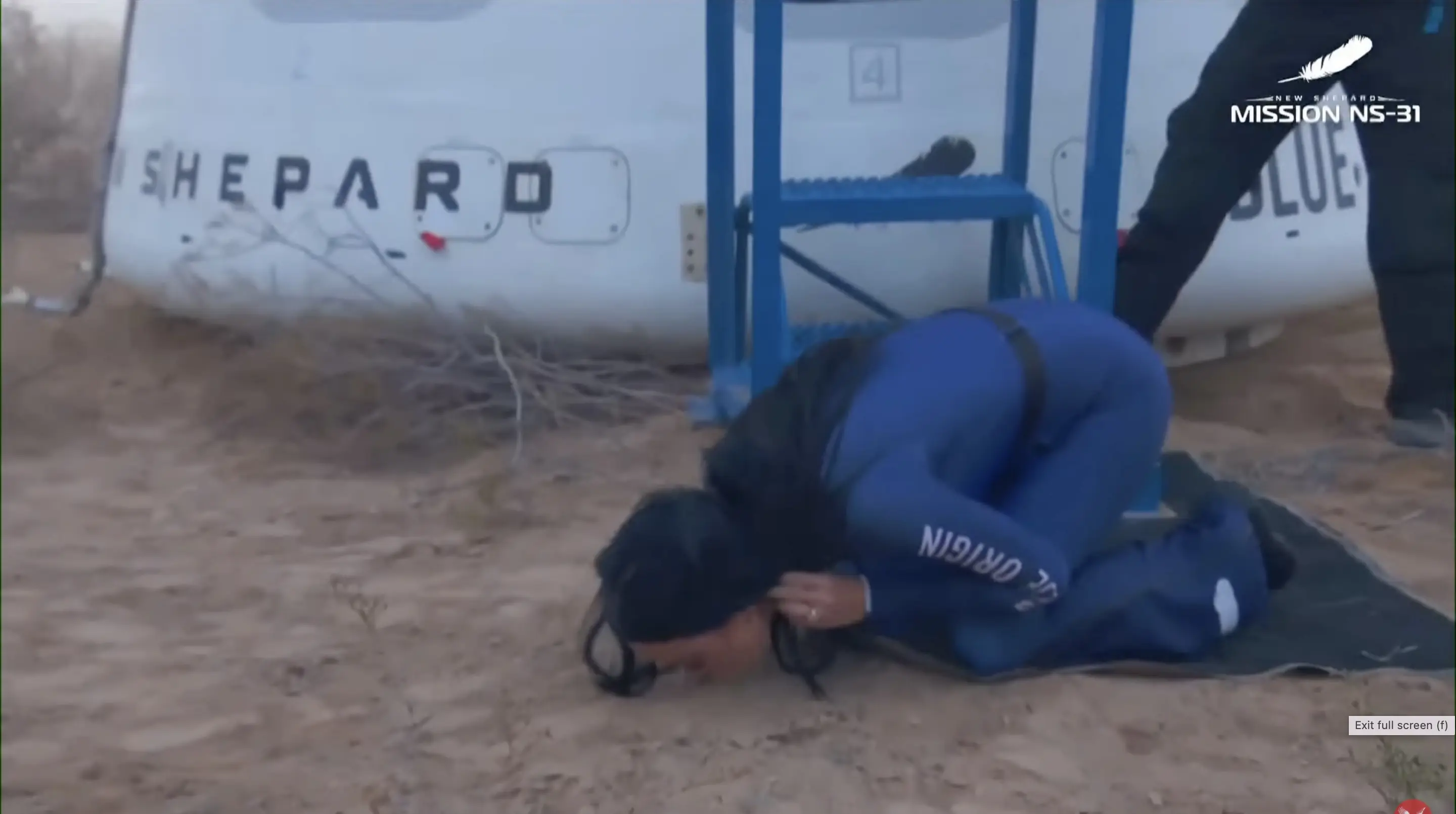 Katy kissed the ground after touching down. Credit: YouTube/Blue Origin