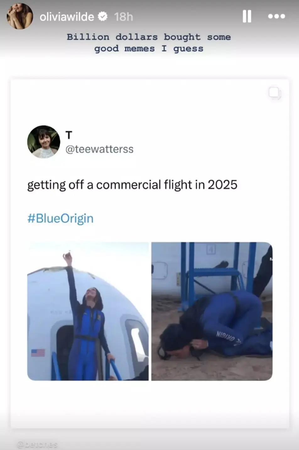 It seems that Wilde wasn't impressed with the flight's price tag. Credit: Instagram