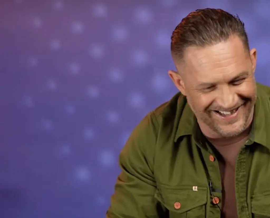 Tom Hardy recently sat down with a squad of retired police dogs to discuss his career. Credit: VT