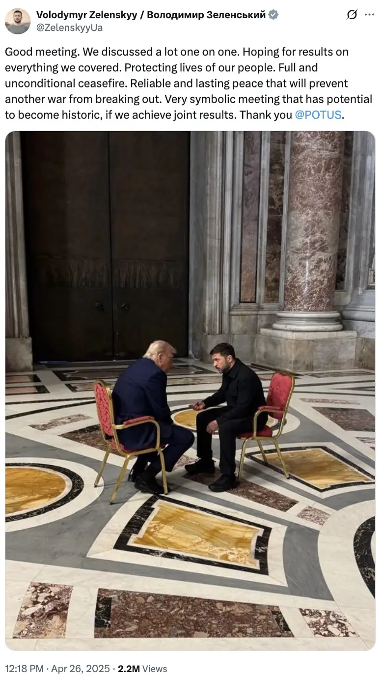 Zelenskyy shared a tweet following the meeting. Credit: X