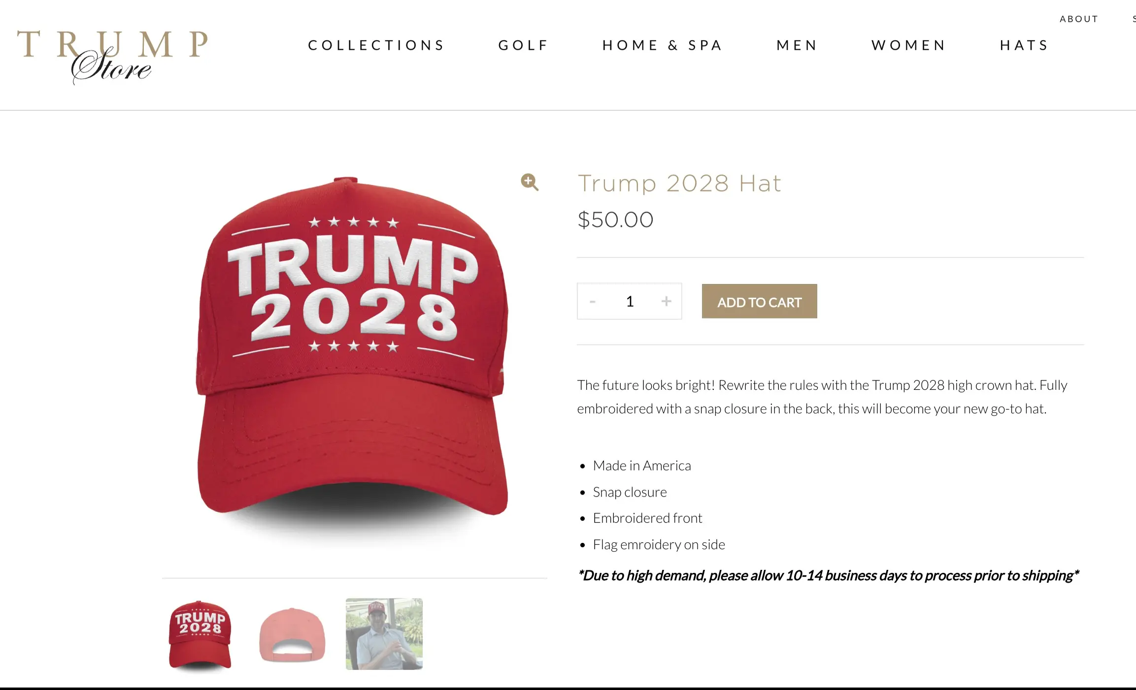 Trump's online store has started selling the '2028' hats. Credit: TrumpStore (Screenshot)
