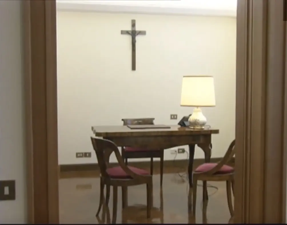 The quarters were sparsely furnished. Credit: CNN/Vatican TV