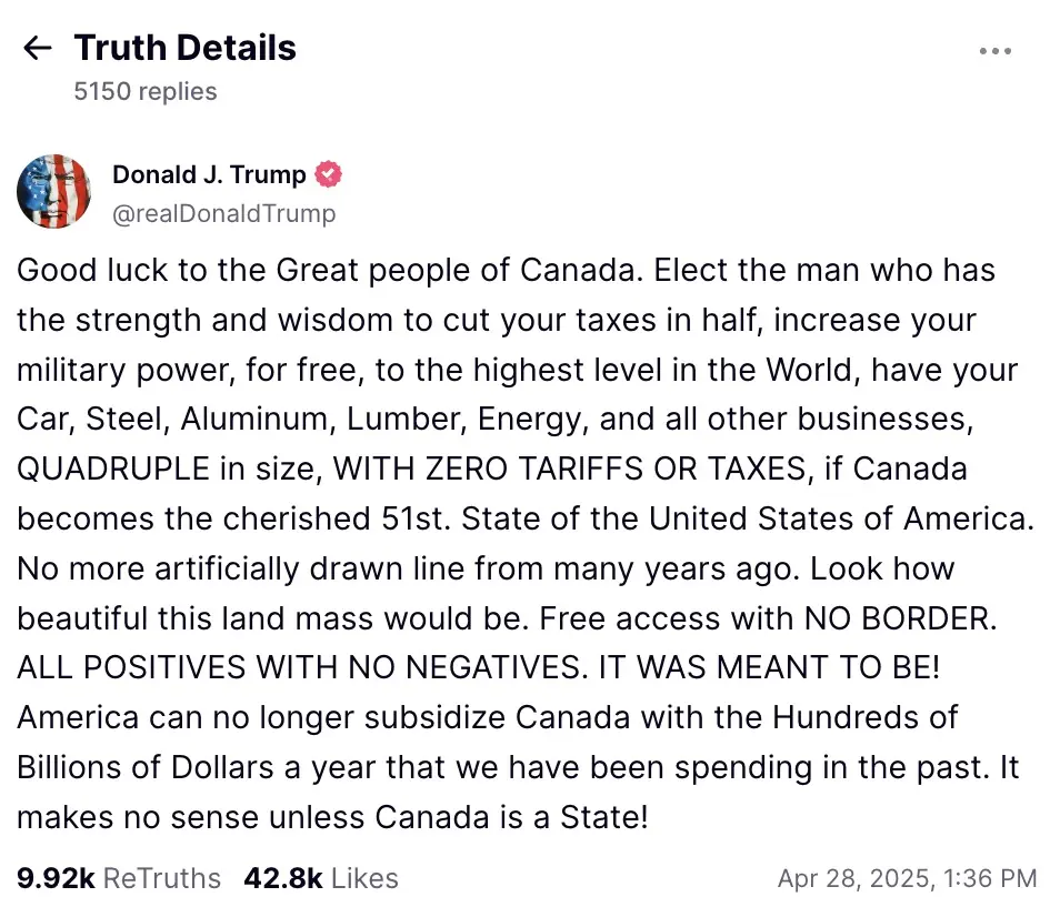 Trump issued a lot of promises to Canada. Credit: TruthSocial
