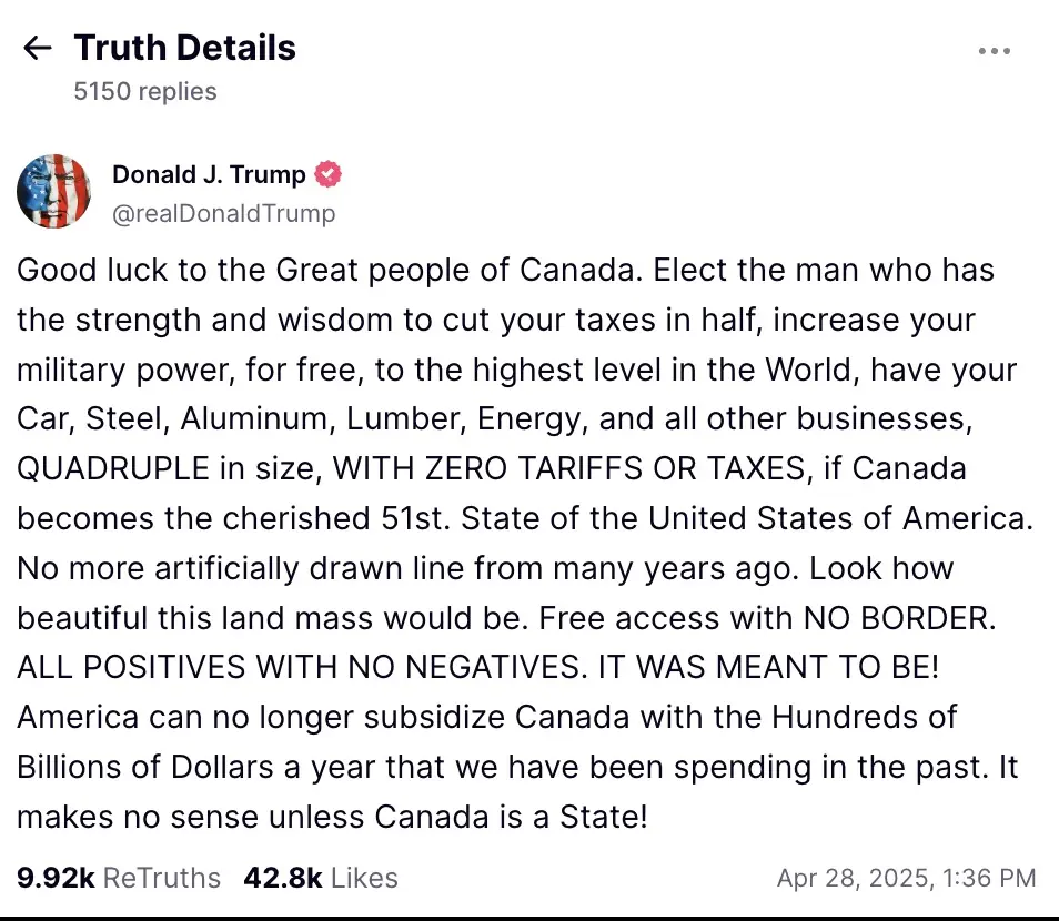 Trump issued a lot of promises to Canada. Credit: TruthSocial