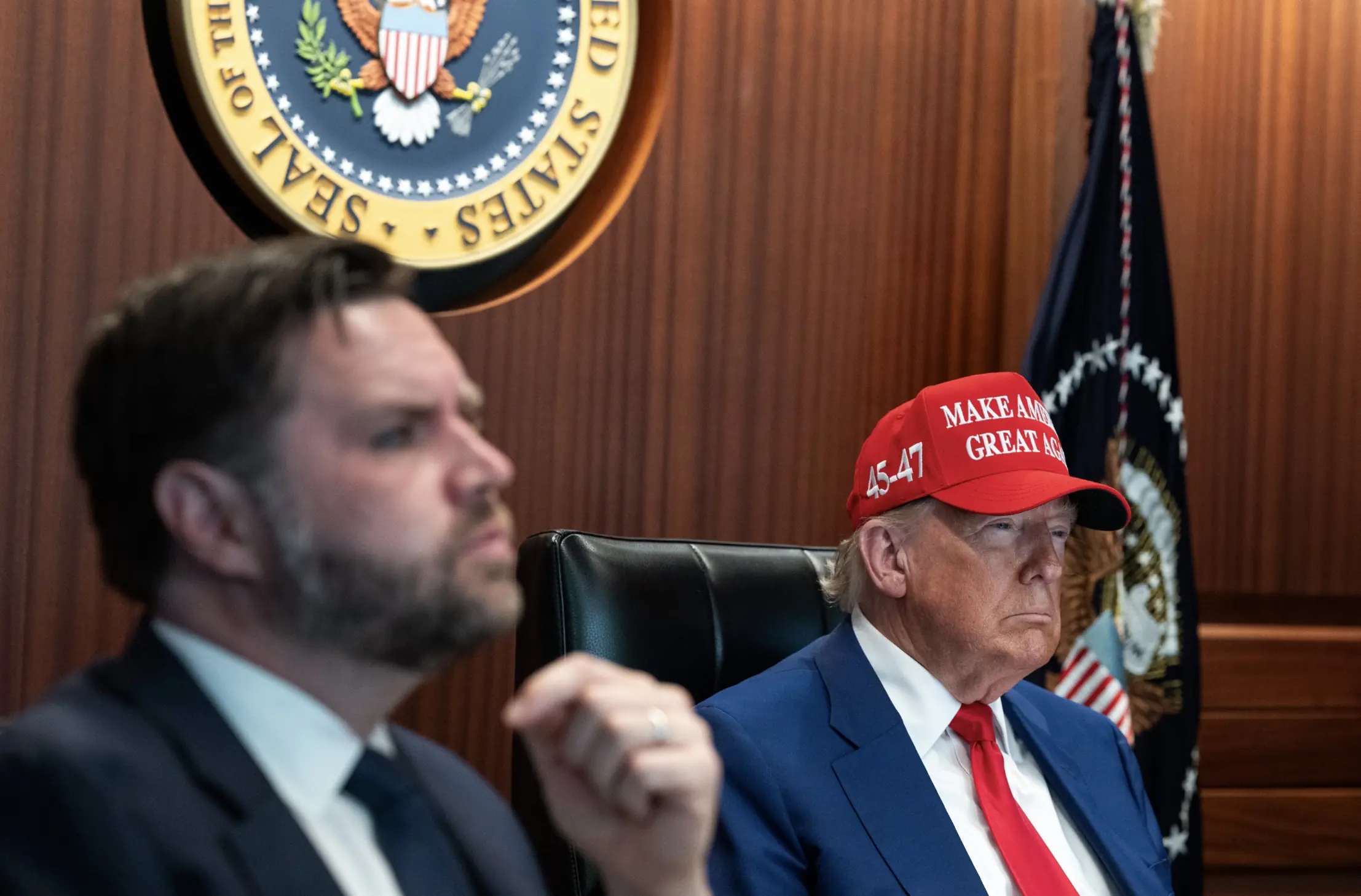 Trump sits next to VP J.D. Vance as the U.S. targets Iran. Credit: The White House/X
