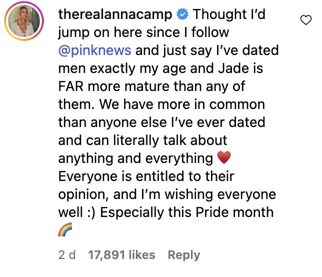 Anna Camp's responses to critics. Credit: Instagram