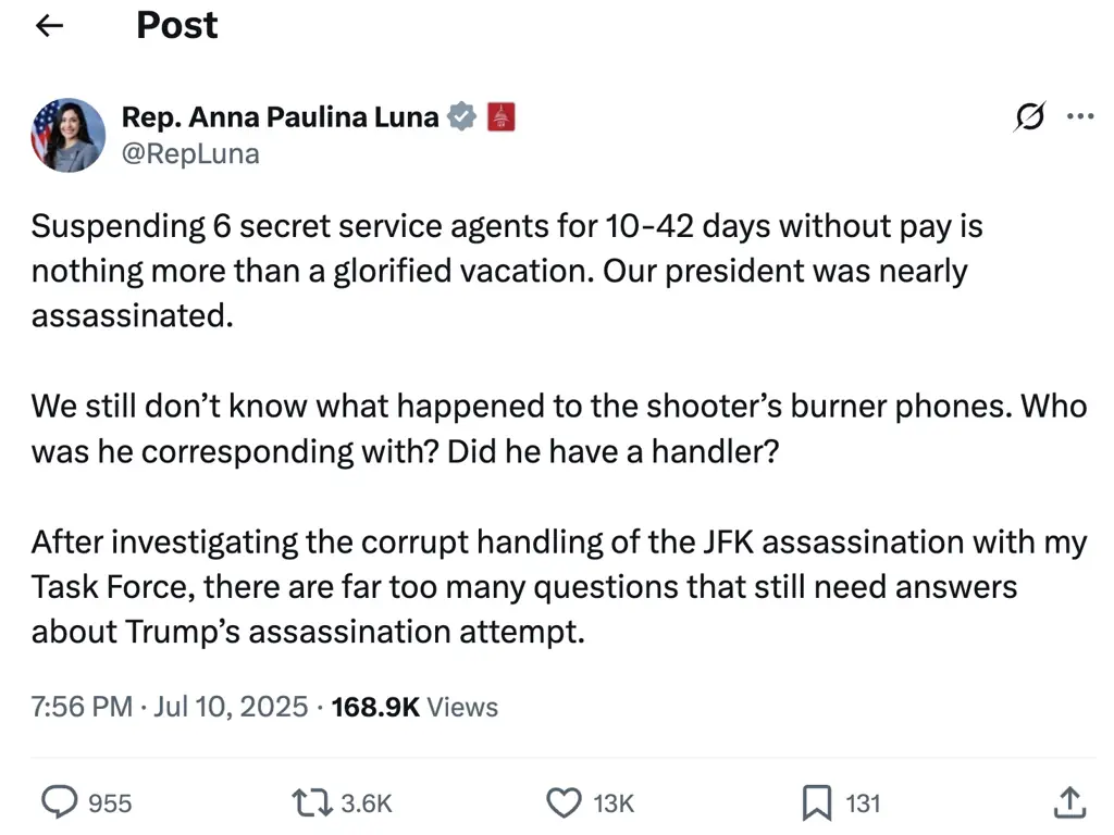 Rep. Anna Paulina Luna recently asked a big question. Credit: X