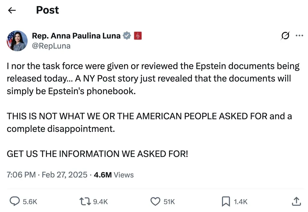  Rep. Anna Paulina Luna blasted the recent findings. Credit: X