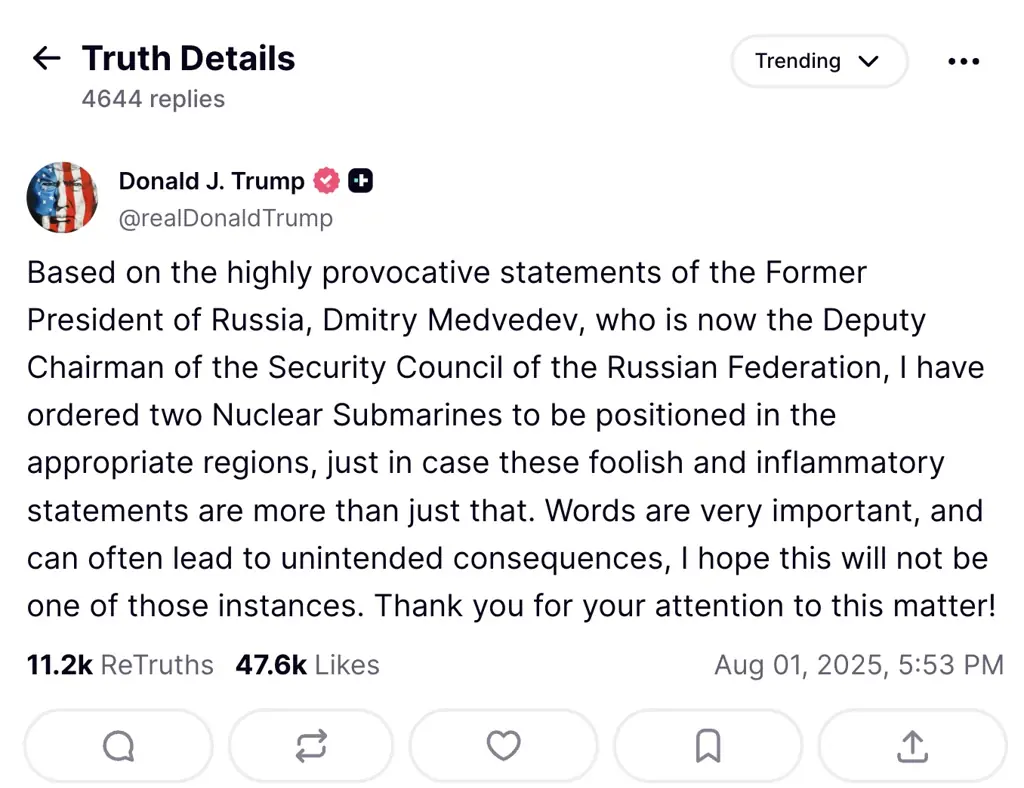 Trump announced his move on Truth Social. Credit: Truth Social