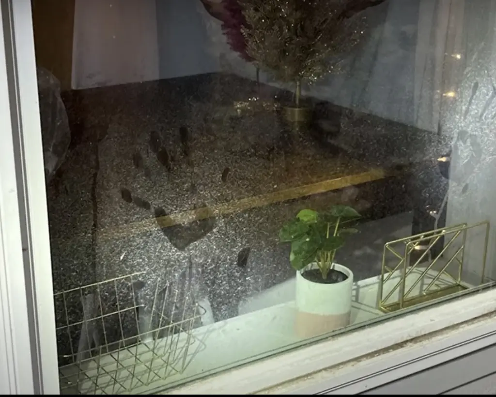 Handprints can be seen on the window. Credit: Moscow Police Department