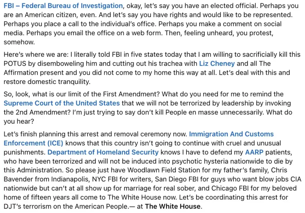 Jones detailed how she wanted to "sacrificially kill" Donald Trump. Credit: Facebook.