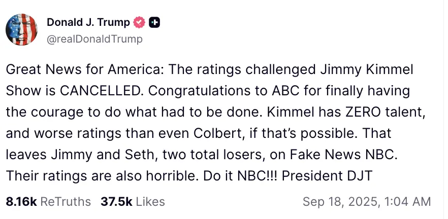 Trump celebrated the move. Credit: Truth Social