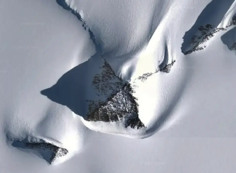 A pyramid-like structure as seen in the Antarctic on Google Earth. Credit: Google
