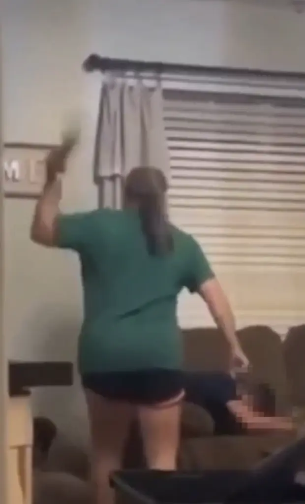 Randi Nicole Staples was filmed striking her 12-year-old son with a belt. Credit: X.