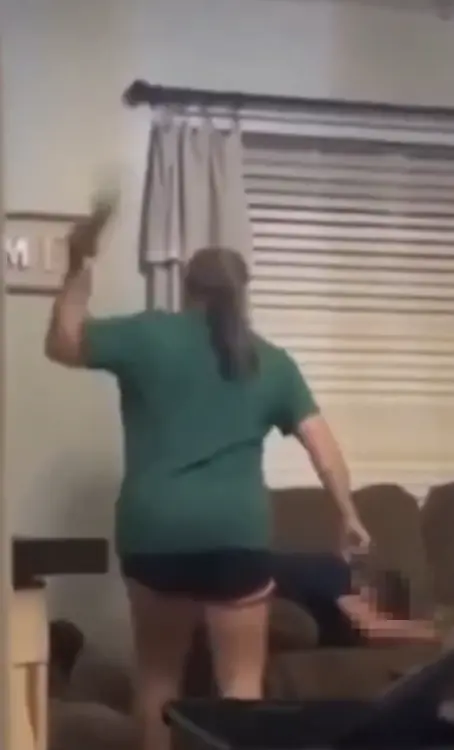 Randi Nicole Staples was filmed striking her 12-year-old son with a belt. Credit: X.