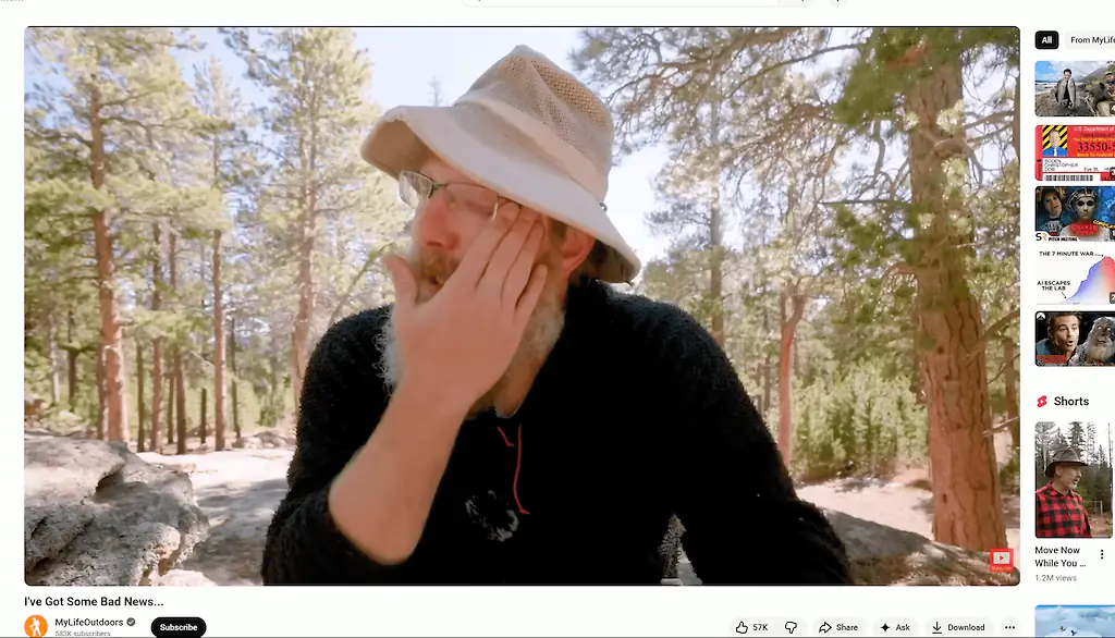 Steven from MyLifeOutdoors shared his sad news on the channel recently. Credit: YouTube/MyLifeOutdoors