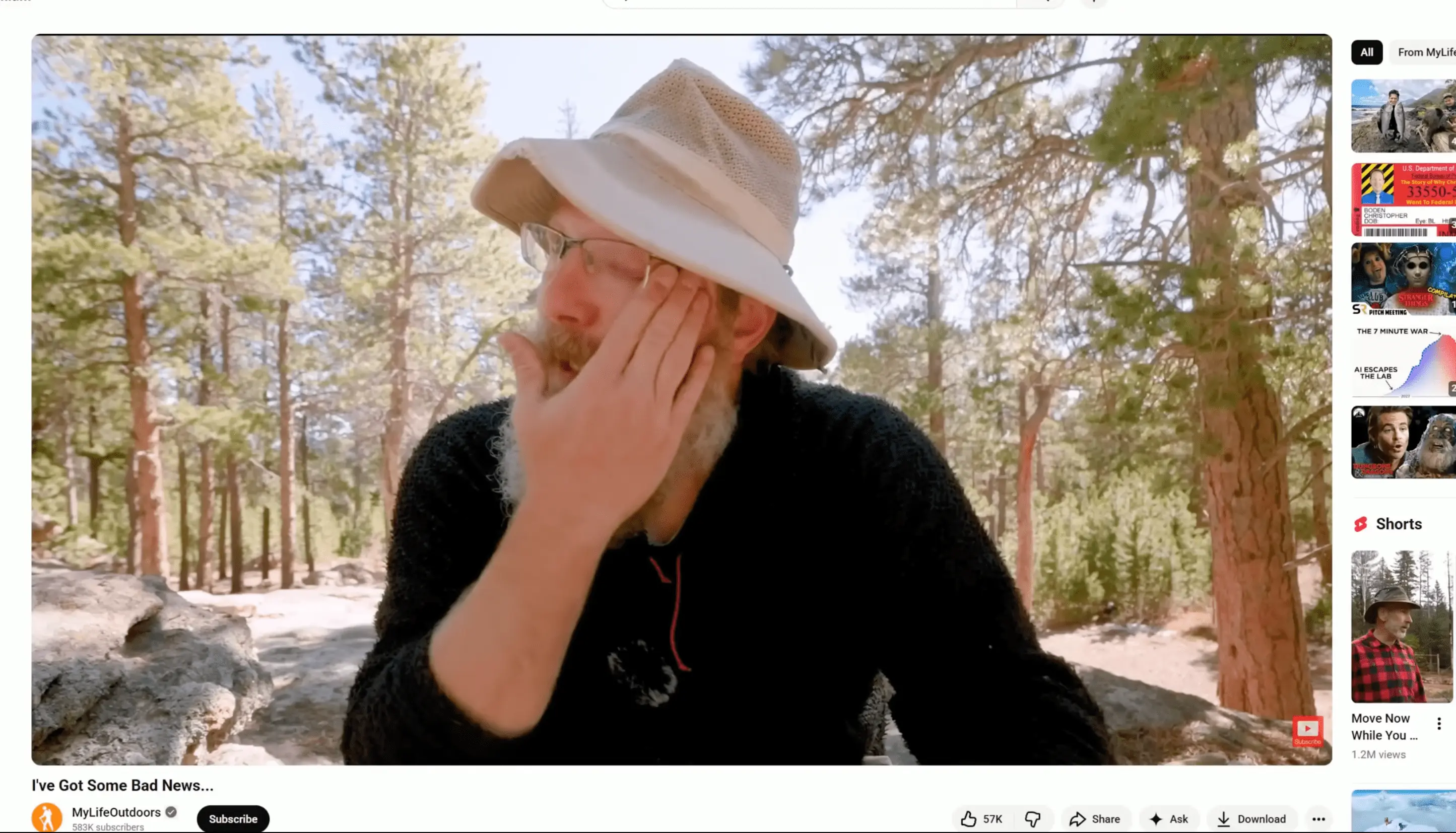 Steven from MyLifeOutdoors shared his sad news on the channel recently. Credit: YouTube/MyLifeOutdoors