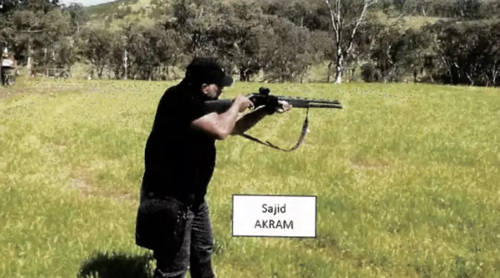 Sajid Akram, who was killed at the scene, was allegedly pictured firearm 'training' with his son. Credit: New South Wales Police/New South Wales Local Court.