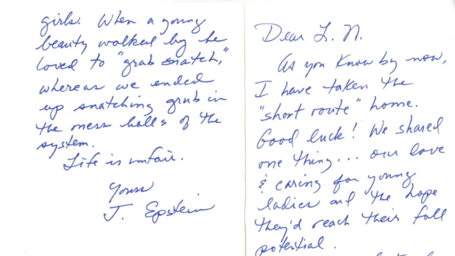 The alleged letter between Jeffrey Epstein and Larry Nassar. Credit: DOJ