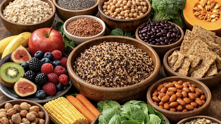 A table of high fibre foods which help with gut health