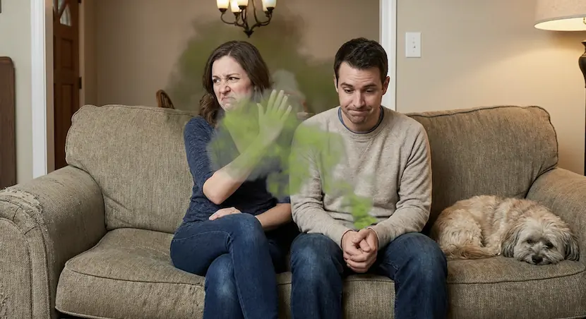 Woman smelling boyfriends fart
