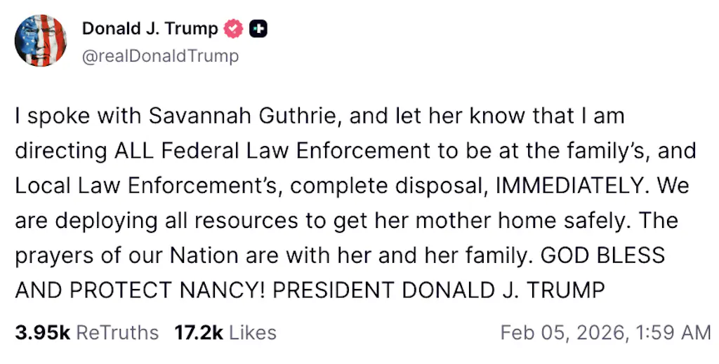 Trump spoke about the heartbreaking situation. Credit: Truth Social