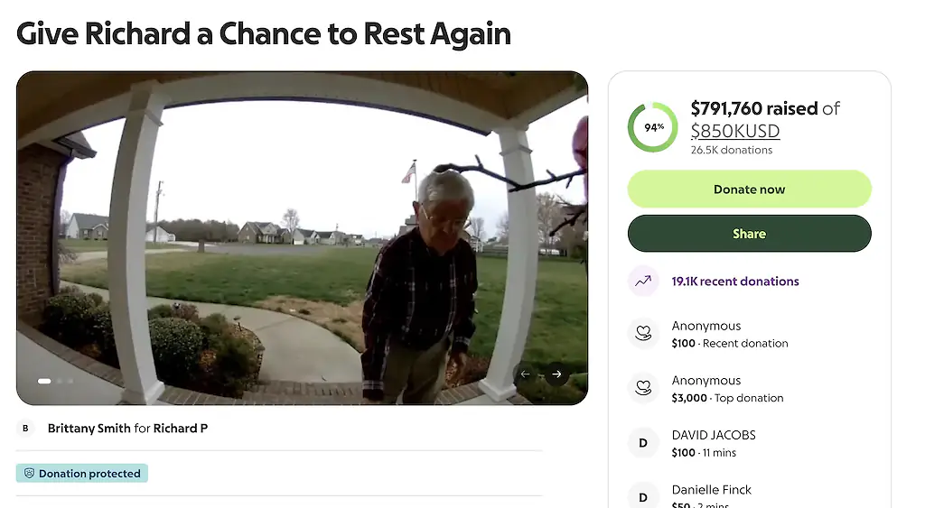 Almost $800,000 has been raised for Richard so far. Credit: GoFundMe/Brittany Smith