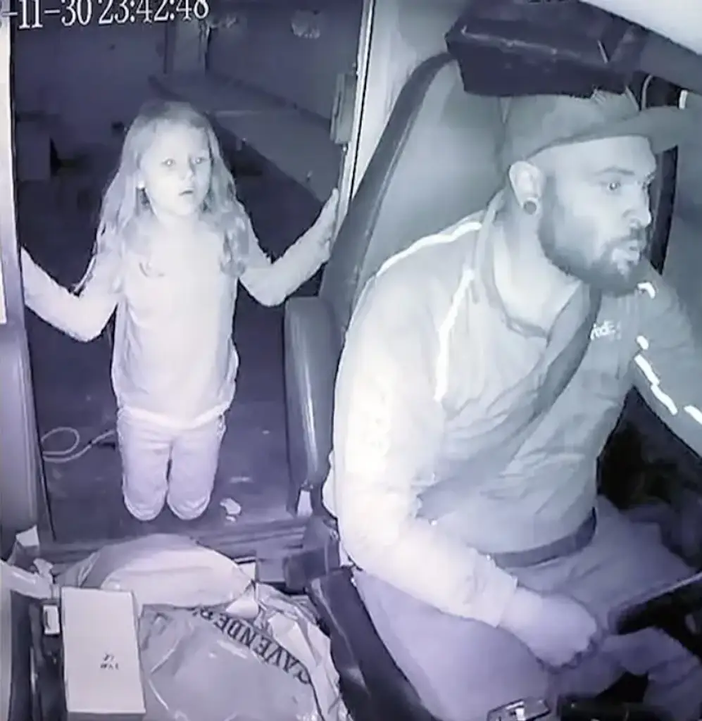 Athena could be seen looking scared behind the driver's seat. Credit: FOX 4 Dallas-Fort Worth