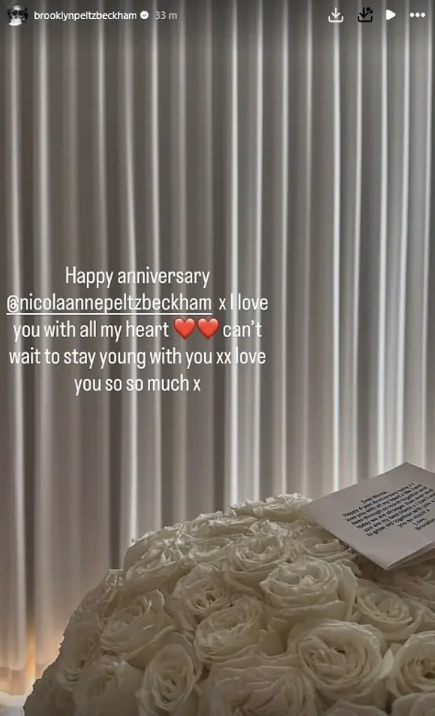 Fans spotted the message on Brooklyn's anniversary card to his wife Nicola. Credit: Brooklyn Beckham / Instagram