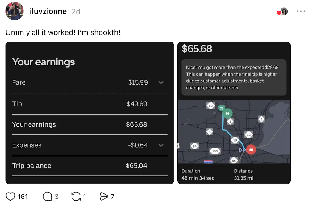 One user shared a screenshot of their own earnings after trying the trick. Credit: Threads