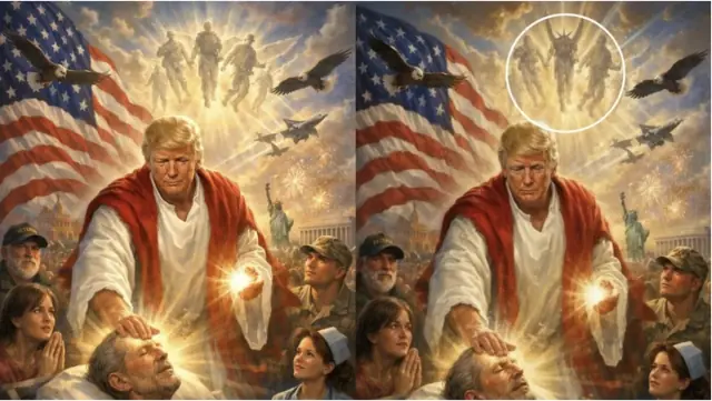 The picture has been called 'demonic' thanks to a strange image in the background. Credit: Truth Social