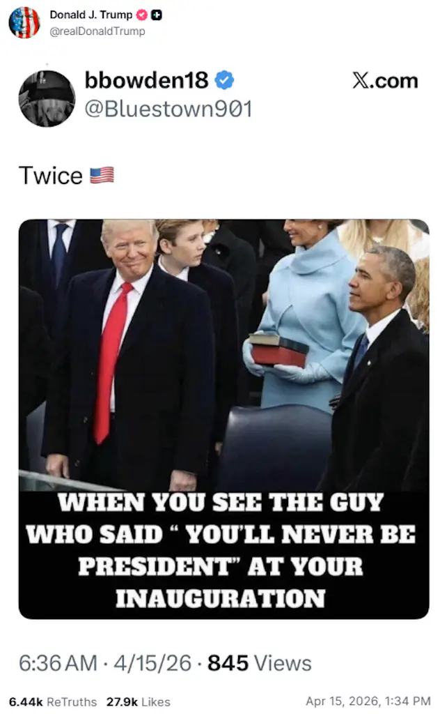 Trump posted a screenshot of the meme on his account. Credit: Truth Social/@realDonaldTrump