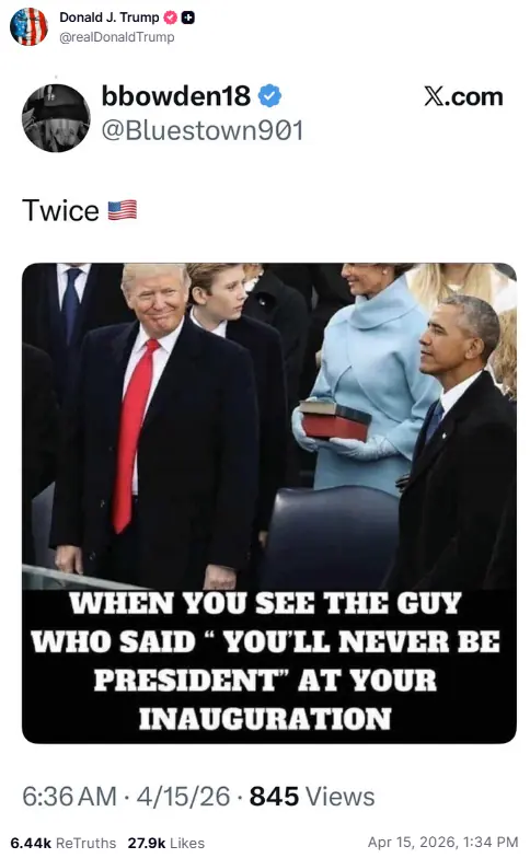 Trump posted a screenshot of the meme on his account. Credit: Truth Social/@realDonaldTrump