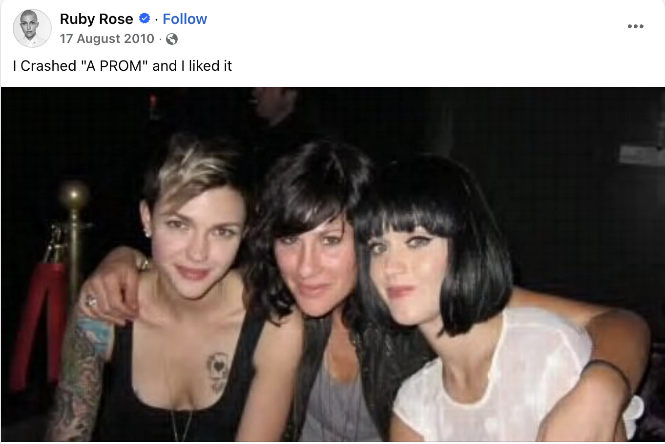 Ruby Rose and Katy Perry, along with Perry's manager, pictured in 2010. Credit: Ruby Rose/Facebook