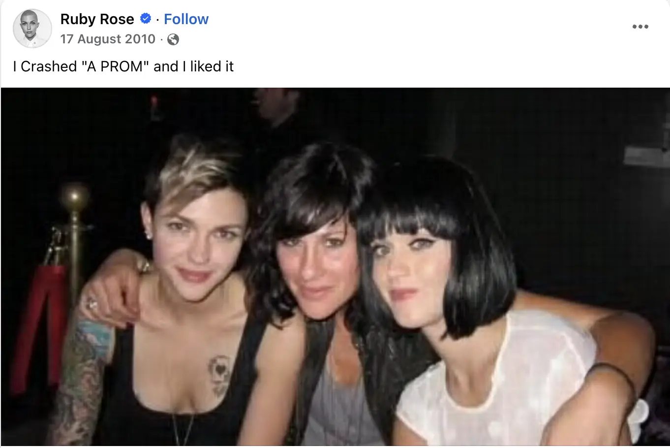 Ruby Rose and Katy Perry, along with Perry's manager, pictured in 2010. Credit: Ruby Rose/Facebook