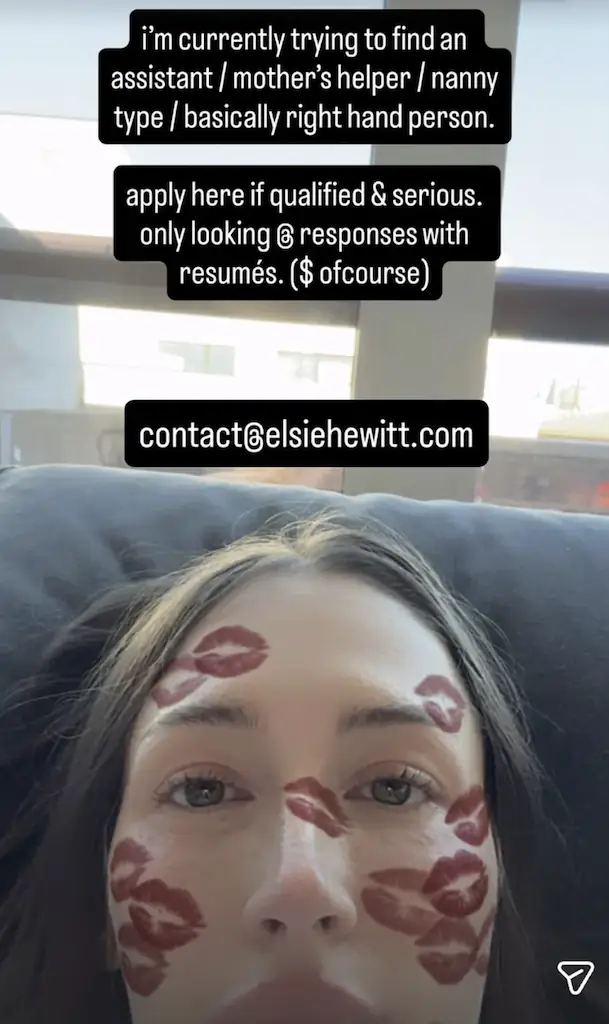 Elsie asked her followers qualified in childcare to apply to help her out. Credit: Instagram / Elsie Hewitt 