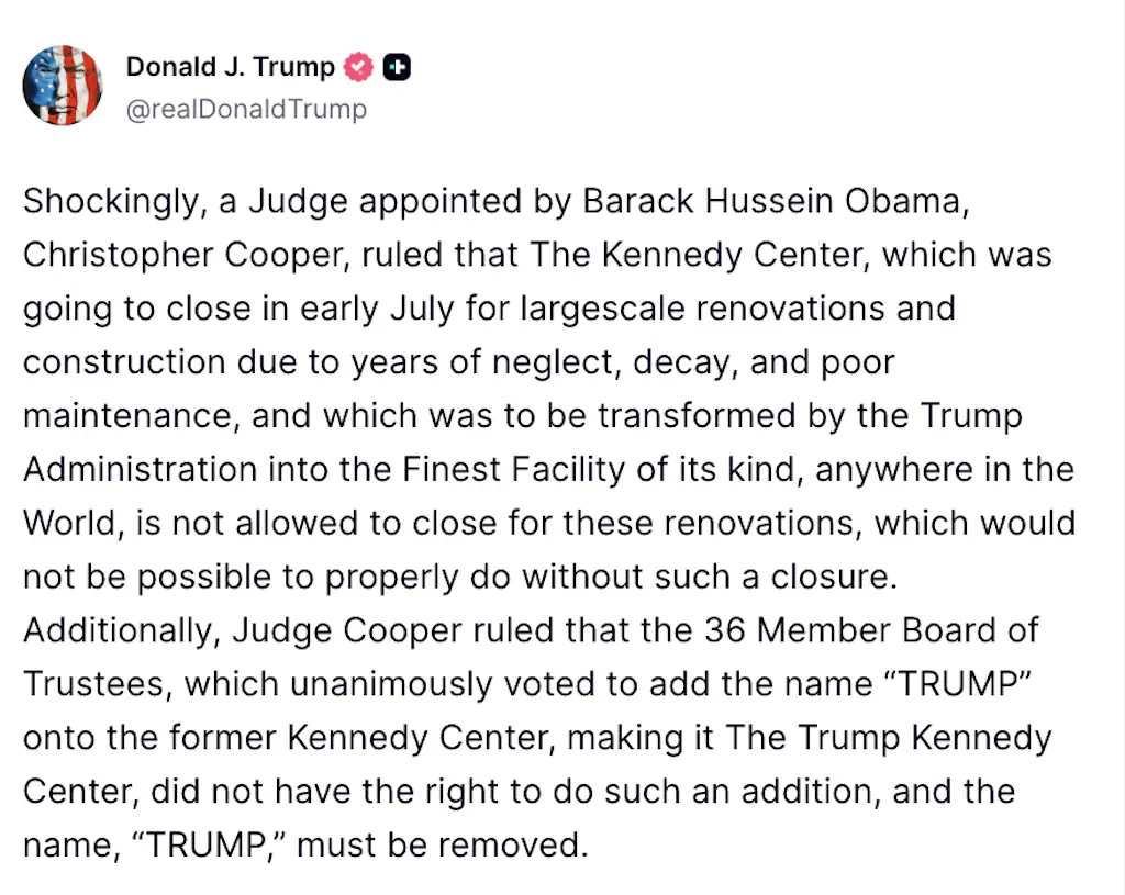 Trump reacted to the court ruling. Credit: Truth Social