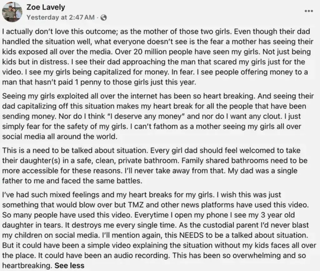 The mother wrote a lengthy statement about the incident and the viral video. Credit: Facebook