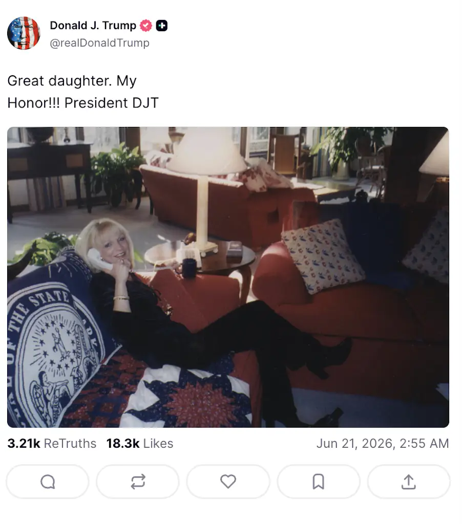 Trump shared this post on Saturday. Credit: Truth Social