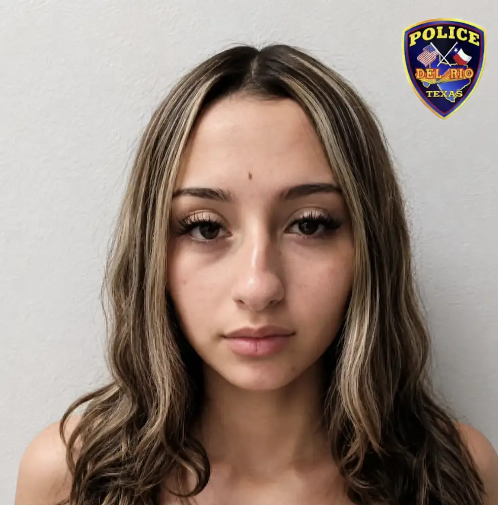 Amaya Cookie Diaz looks less excited in her mugshot. Credit: City of Del Rio Police Department