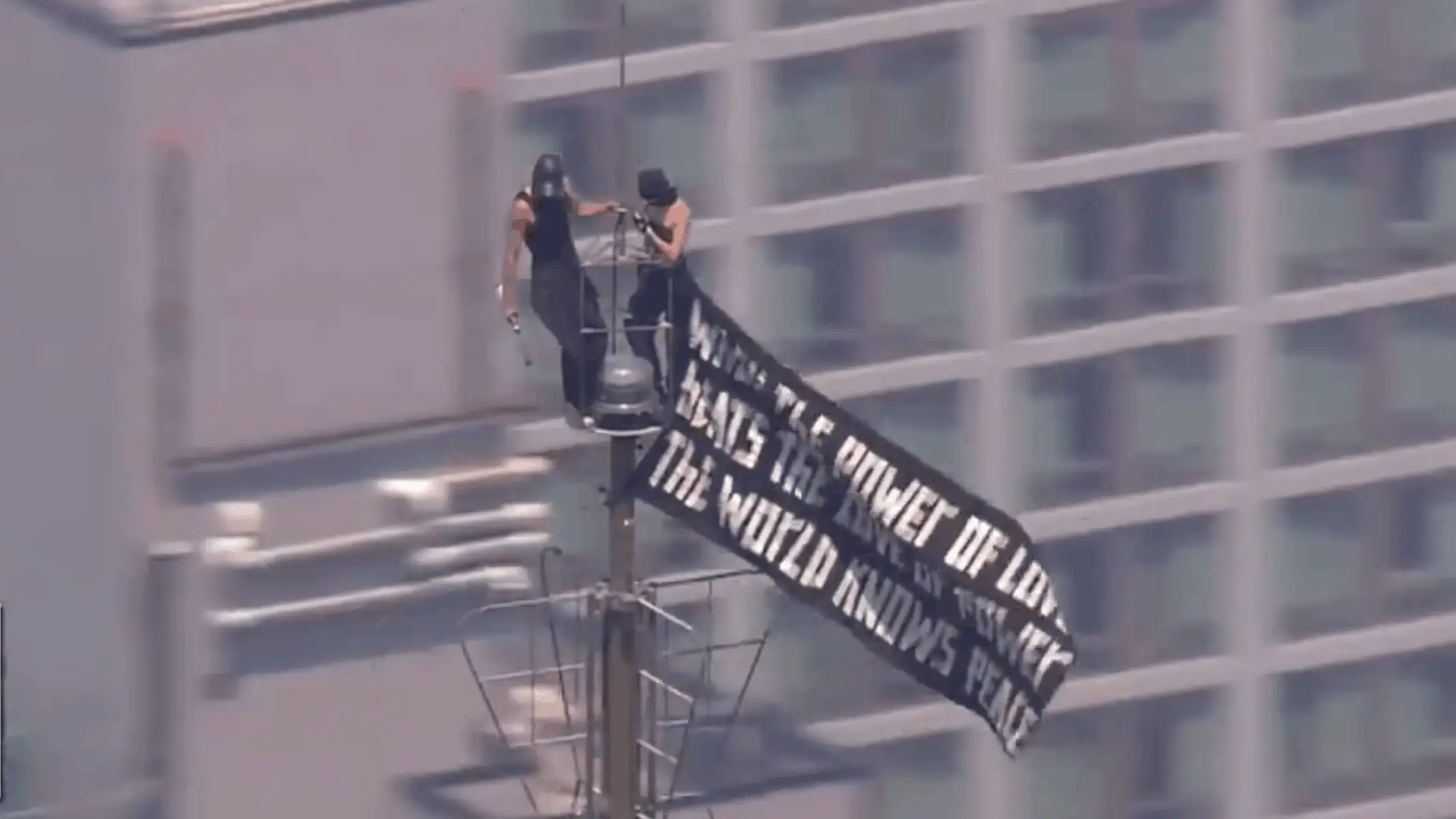 The protesters were spotted at the top of the Empire State Building. Credit: Fox News