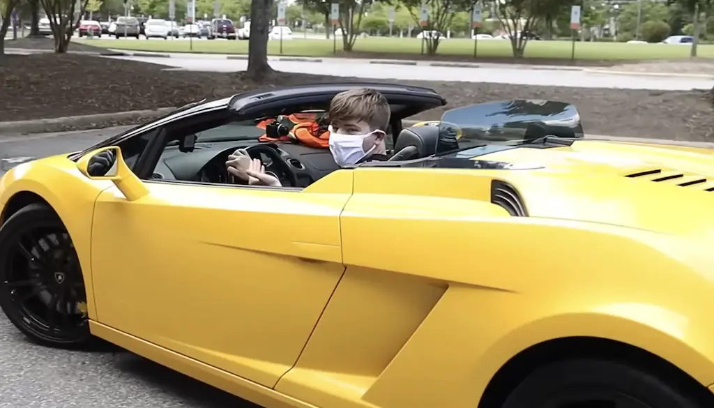 The lucky man was unexpectedly given a supercar. Credit: YouTube / Mr Beast