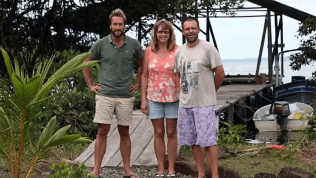 Vanessa (middle) and Ian (right) have sold the island and moved to France. Credit: Channel 5
