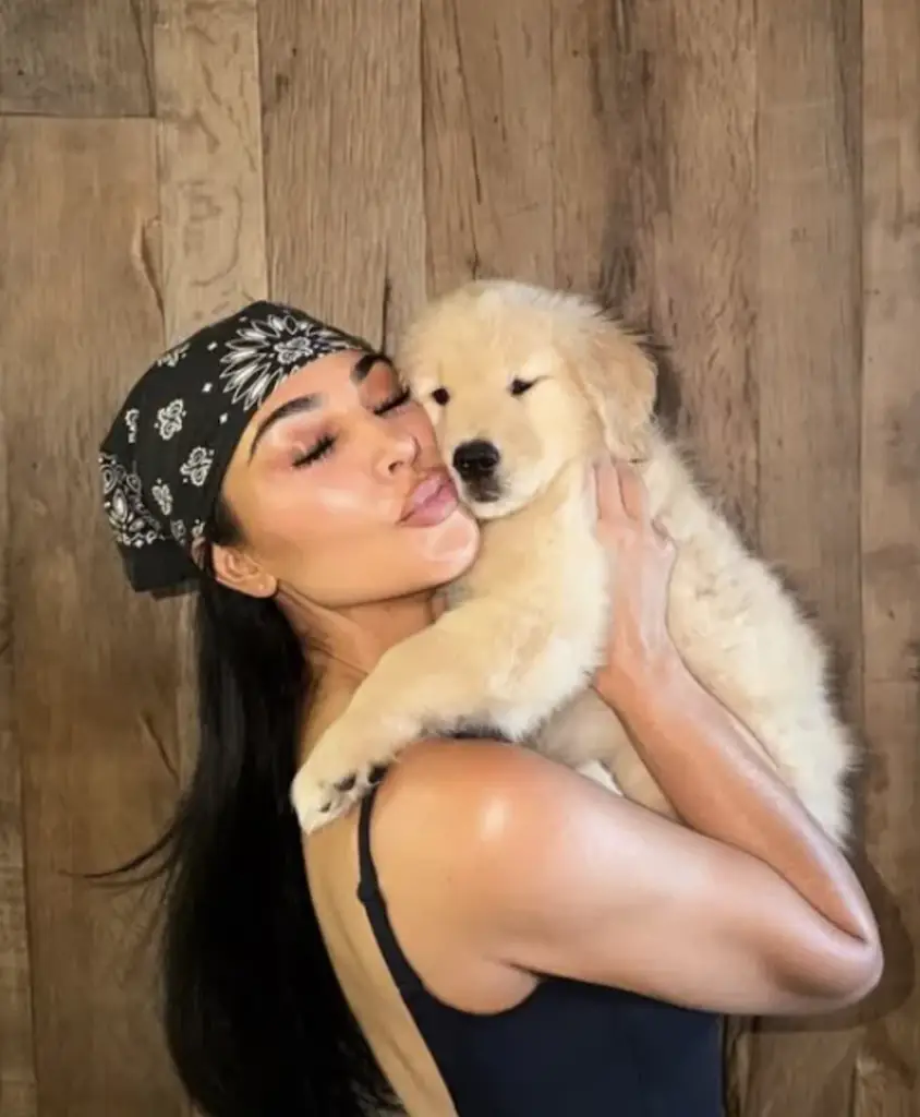 Kim Kardashian posted a snap of her and the new pooch, Halo. Credit: Instagram/@kimkardashian