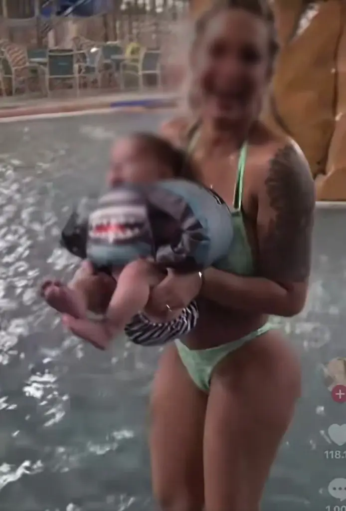 A mom sparked online debate after she was videoed wearing a revealing bikini at a children's waterpark, with some users disapproving of her choice of outfit, while others were left impressed by her figure and confidence. Credit: TikTok